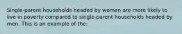 Single-parent households headed by women are more likely to live in poverty compared to single-parent households headed by men. This is an example of the: