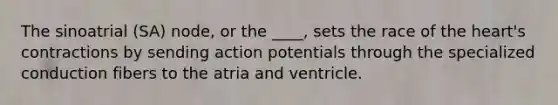 The sinoatrial (SA) node, or the ____, sets the race of the heart's contractions by sending action potentials through the specialized conduction fibers to the atria and ventricle.