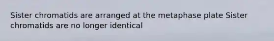 Sister chromatids are arranged at the metaphase plate Sister chromatids are no longer identical