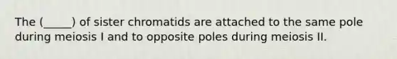 The (_____) of sister chromatids are attached to the same pole during meiosis I and to opposite poles during meiosis II.