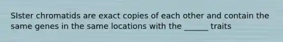 SIster chromatids are exact copies of each other and contain the same genes in the same locations with the ______ traits