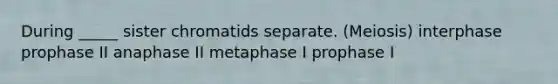 During _____ sister chromatids separate. (Meiosis) interphase prophase II anaphase II metaphase I prophase I