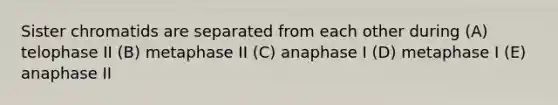 Sister chromatids are separated from each other during (A) telophase II (B) metaphase II (C) anaphase I (D) metaphase I (E) anaphase II