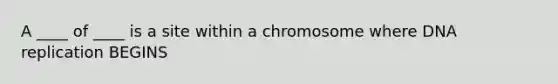 A ____ of ____ is a site within a chromosome where DNA replication BEGINS