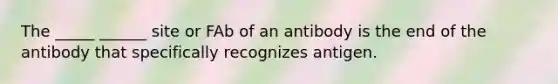 The _____ ______ site or FAb of an antibody is the end of the antibody that specifically recognizes antigen.