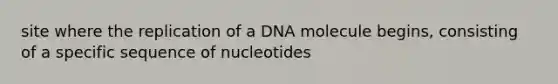 site where the replication of a DNA molecule begins, consisting of a specific sequence of nucleotides