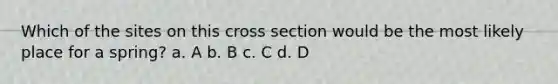 Which of the sites on this cross section would be the most likely place for a spring? a. A b. B c. C d. D