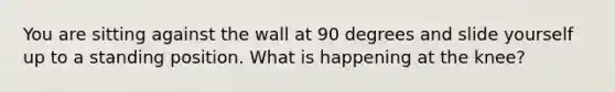 You are sitting against the wall at 90 degrees and slide yourself up to a standing position. What is happening at the knee?