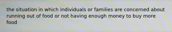 the situation in which individuals or families are concerned about running out of food or not having enough money to buy more food