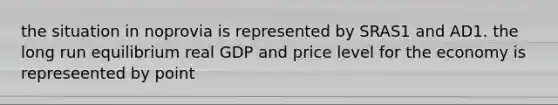 the situation in noprovia is represented by SRAS1 and AD1. the long run equilibrium real GDP and price level for the economy is represeented by point