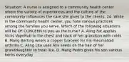 Situation: A nurse is assigned to a community health center where the variety of experiences and the culture of the community influences the care she gives to the clients. 24. While in the community health center, you note various practices among the families you serve. Which of the following situations will be OF CONCERN to you as the nurse? A. Aling Pat applies Vicks VapoRub to the chest and back of her grandson with colds B. Mang Berting wears a copper bracelet for his rheumatoid arthritis C. Aling Lita uses Atis seeds on the hair of her granddaughter to treat lice. D. Mang Pedro gives his son various herbs everyday