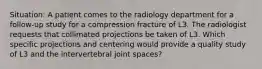 Situation: A patient comes to the radiology department for a follow-up study for a compression fracture of L3. The radiologist requests that collimated projections be taken of L3. Which specific projections and centering would provide a quality study of L3 and the intervertebral joint spaces?