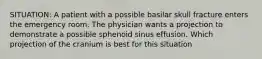 SITUATION: A patient with a possible basilar skull fracture enters the emergency room. The physician wants a projection to demonstrate a possible sphenoid sinus effusion. Which projection of the cranium is best for this situation