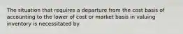 The situation that requires a departure from the cost basis of accounting to the lower of cost or market basis in valuing inventory is necessitated by