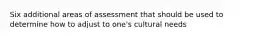 Six additional areas of assessment that should be used to determine how to adjust to one's cultural needs