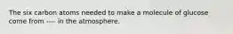 The six carbon atoms needed to make a molecule of glucose come from ---- in the atmosphere.