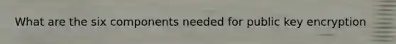What are the six components needed for public key encryption
