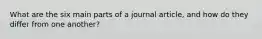 What are the six main parts of a journal article, and how do they differ from one another?