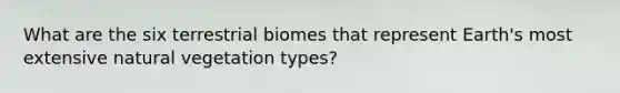 What are the six terrestrial biomes that represent Earth's most extensive natural vegetation types?