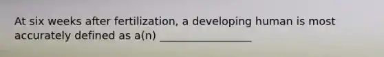 At six weeks after fertilization, a developing human is most accurately defined as a(n) _________________