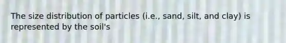 The size distribution of particles (i.e., sand, silt, and clay) is represented by the soil's