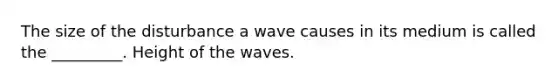 The size of the disturbance a wave causes in its medium is called the _________. Height of the waves.