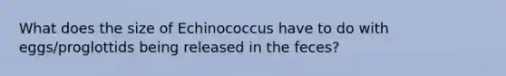 What does the size of Echinococcus have to do with eggs/proglottids being released in the feces?