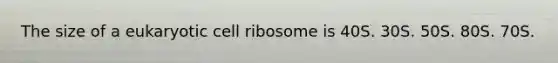 The size of a eukaryotic cell ribosome is 40S. 30S. 50S. 80S. 70S.