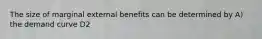 The size of marginal external benefits can be determined by A) the demand curve D2