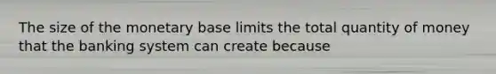 The size of the monetary base limits the total quantity of money that the banking system can create because