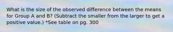 What is the size of the observed difference between the means for Group A and B? (Subtract the smaller from the larger to get a positive value.) *See table on pg. 300