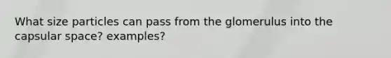 What size particles can pass from the glomerulus into the capsular space? examples?