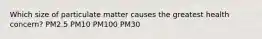 Which size of particulate matter causes the greatest health concern? PM2.5 PM10 PM100 PM30