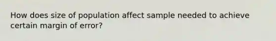 How does size of population affect sample needed to achieve certain margin of error?