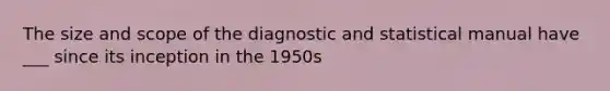 The size and scope of the diagnostic and statistical manual have ___ since its inception in the 1950s