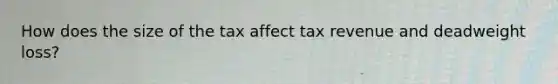 How does the size of the tax affect tax revenue and deadweight loss?