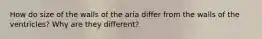 How do size of the walls of the aria differ from the walls of the ventricles? Why are they different?