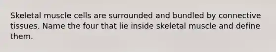 Skeletal muscle cells are surrounded and bundled by connective tissues. Name the four that lie inside skeletal muscle and define them.