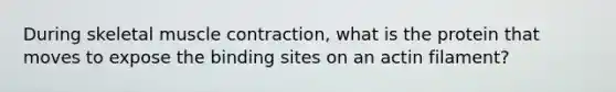 During skeletal muscle contraction, what is the protein that moves to expose the binding sites on an actin filament?