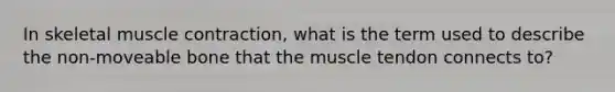 In skeletal <a href='https://www.questionai.com/knowledge/k0LBwLeEer-muscle-contraction' class='anchor-knowledge'>muscle contraction</a>, what is the term used to describe the non-moveable bone that the muscle tendon connects to?