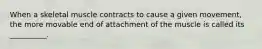 When a skeletal muscle contracts to cause a given movement, the more movable end of attachment of the muscle is called its __________.