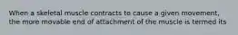 When a skeletal muscle contracts to cause a given movement, the more movable end of attachment of the muscle is termed its