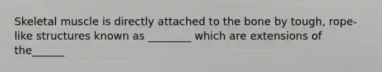 Skeletal muscle is directly attached to the bone by tough, rope-like structures known as ________ which are extensions of the______