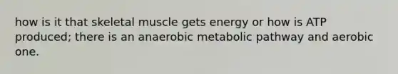 how is it that skeletal muscle gets energy or how is ATP produced; there is an anaerobic metabolic pathway and aerobic one.