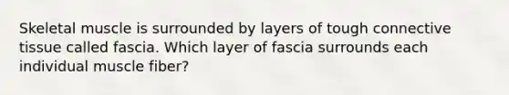 Skeletal muscle is surrounded by layers of tough connective tissue called fascia. Which layer of fascia surrounds each individual muscle fiber?