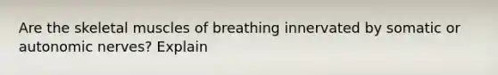 Are the skeletal muscles of breathing innervated by somatic or autonomic nerves? Explain