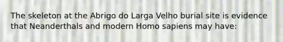 The skeleton at the Abrigo do Larga Velho burial site is evidence that Neanderthals and modern Homo sapiens may have: