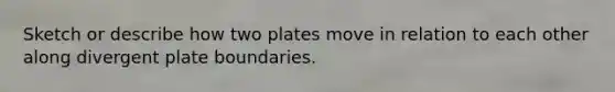 Sketch or describe how two plates move in relation to each other along divergent plate boundaries.