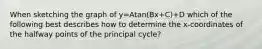 When sketching the graph of y=Atan(Bx+C)+D which of the following best describes how to determine the​ x-coordinates of the halfway points of the principal​ cycle?