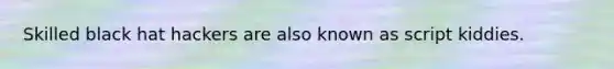 Skilled black hat hackers are also known as script kiddies.